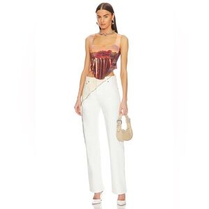 EB DENIM Gemini Wide Leg Jeans Zip- Embellished in White & Natural NWT Size 24